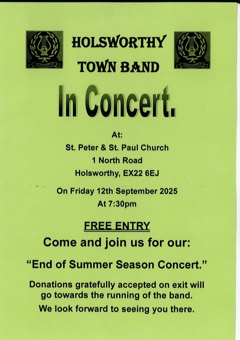 Town Band Concert Friday 12th Sept at 7.30pm