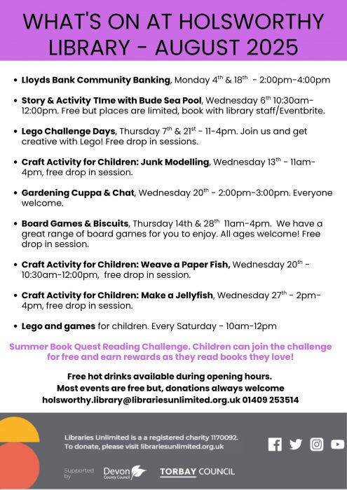 Whats on at Holsworthy Library - August 2025