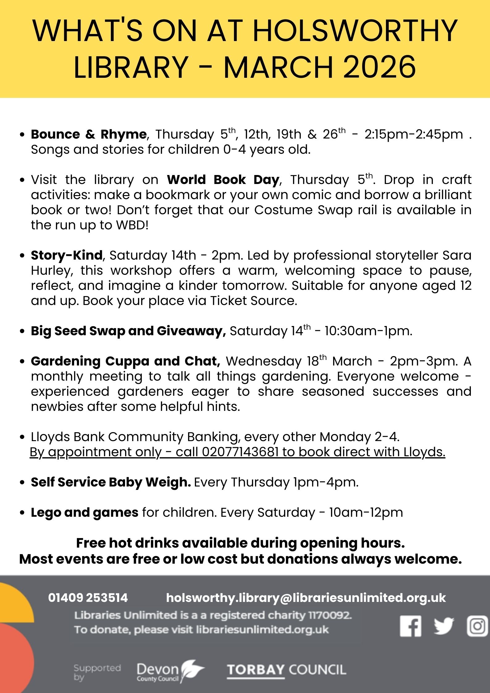 Photo of what's on at Holsworthy Library March 2026