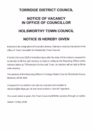 Notice of Vacancy Councillor Jeremy Tadman